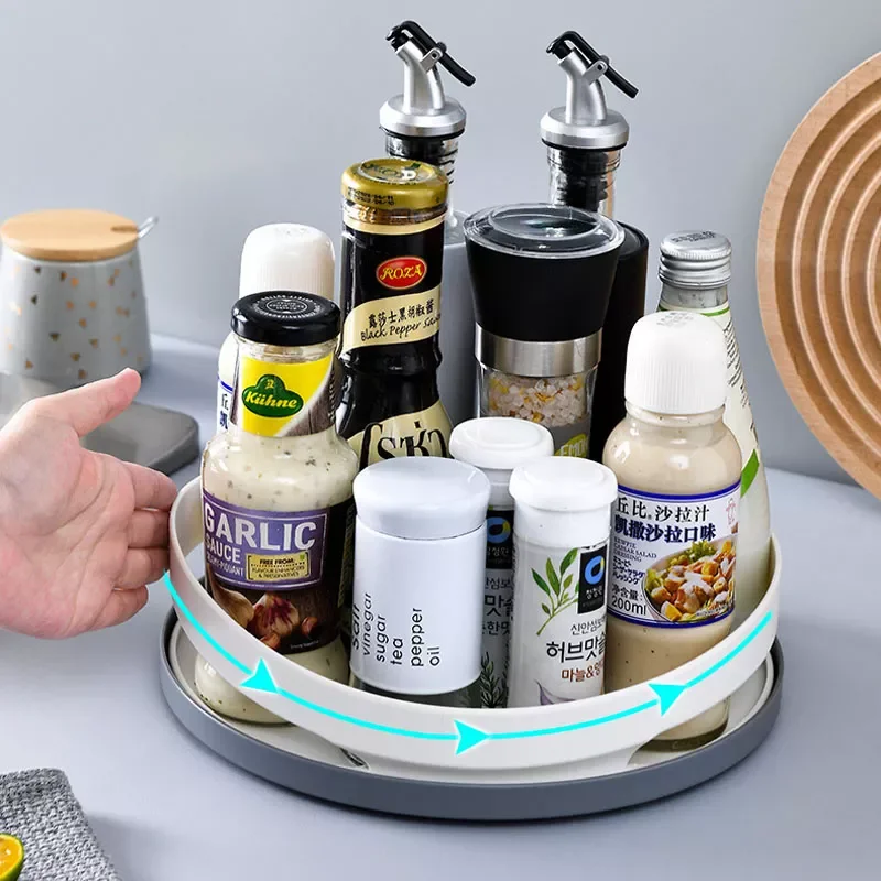 

Rotating Spice Bottle Storage Rack Bathroom Storage Makeup Organizer Food Containers Kitchen Organizer Desktop Round Tray