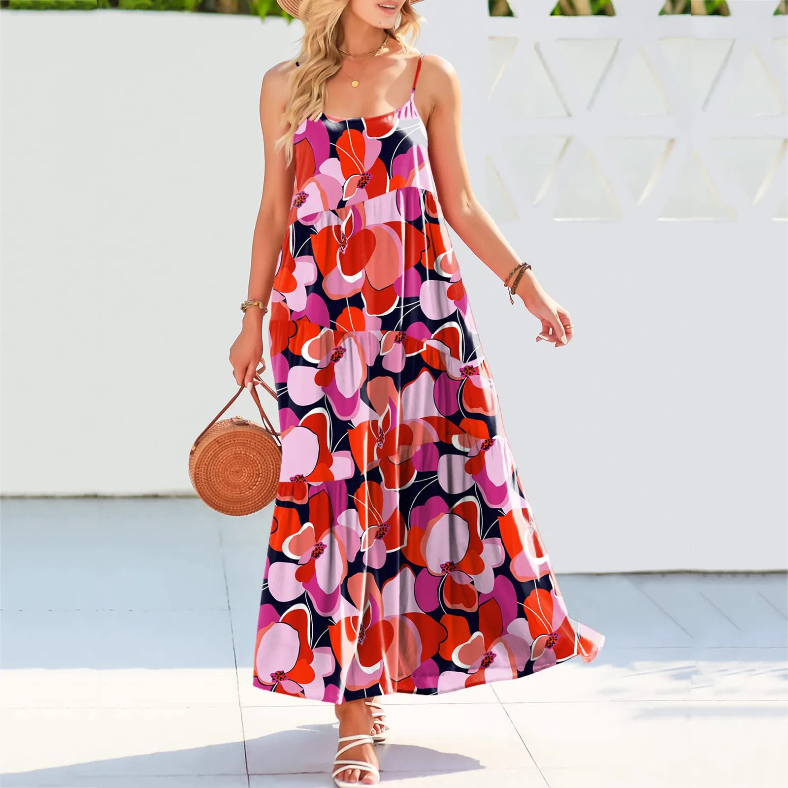 

Purple Dress for Women Women Summer Floral Casual Loose Dress Spaghetti Strap Beach Cover Up plus Sun Dresses for Women Casual