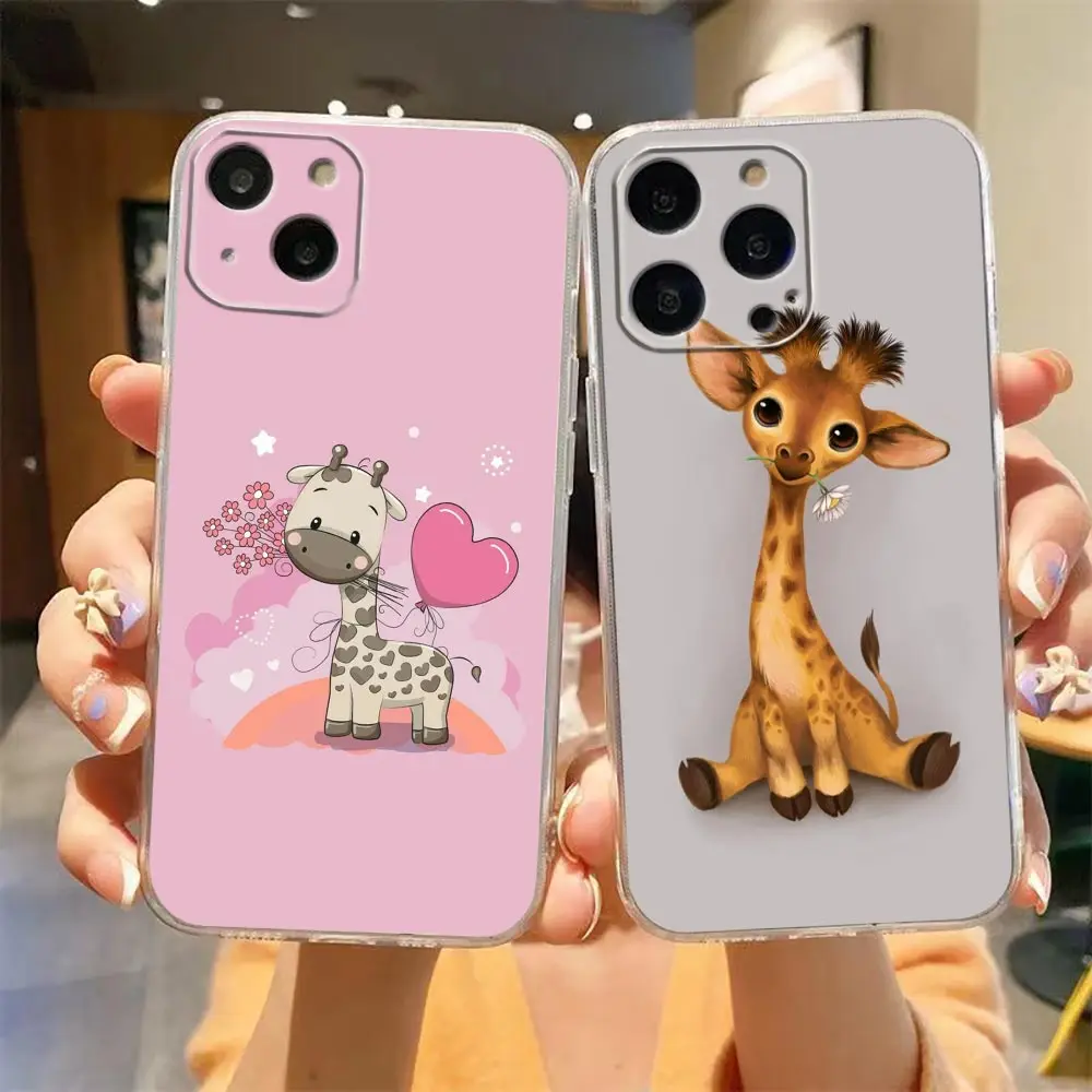 

Funda Coque Clear Case for iClear Apple 14 13 12 11 SE X XR XS 8 7 6 6S Pro Mini Max Plus Case Cover Cartoon Cute Animal Giraffe
