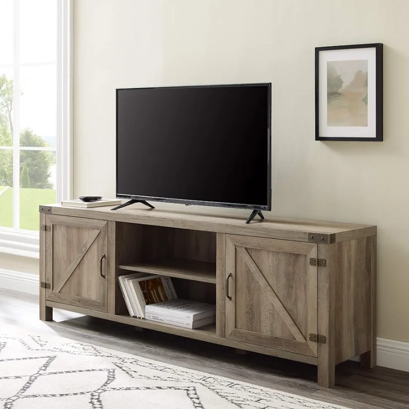 

Walker Edison Georgetown Modern Farmhouse Double Barn Door TV Stand for TVs up to 80 Inches, 70 Inch, Grey Wash, Wi