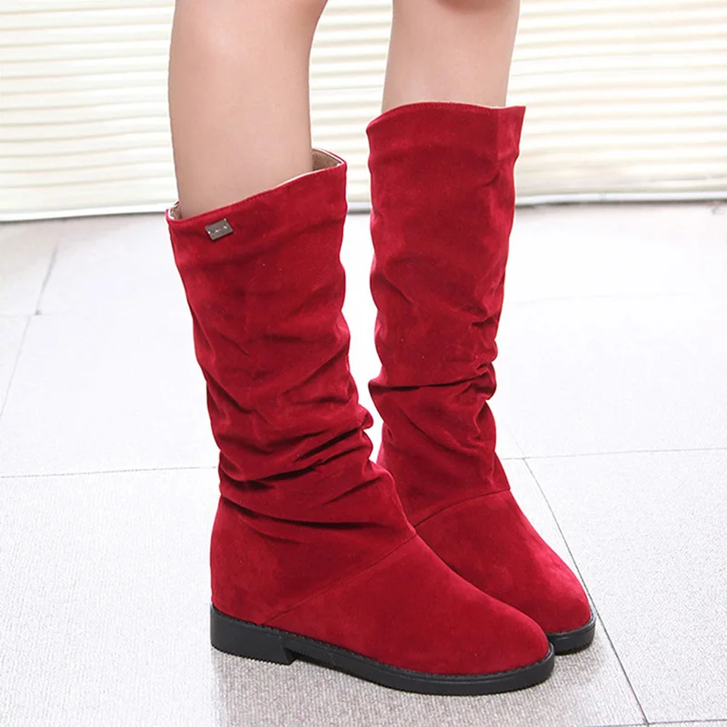 

Women's Boots Matte Flock Long Boots For Female Autumn Winter Ladies Height Increased Low Heel Shoes Woman Mid Calf High Boots