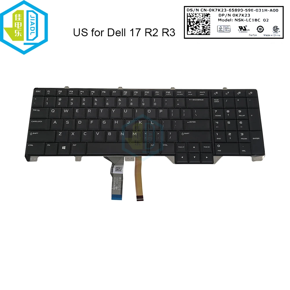 

Laptop Backlit Keyboard English US For Dell For Alienware 17 R2 R3 0K7K23 K7K23 Notebook PC Part Backlight Replacement Keyboards