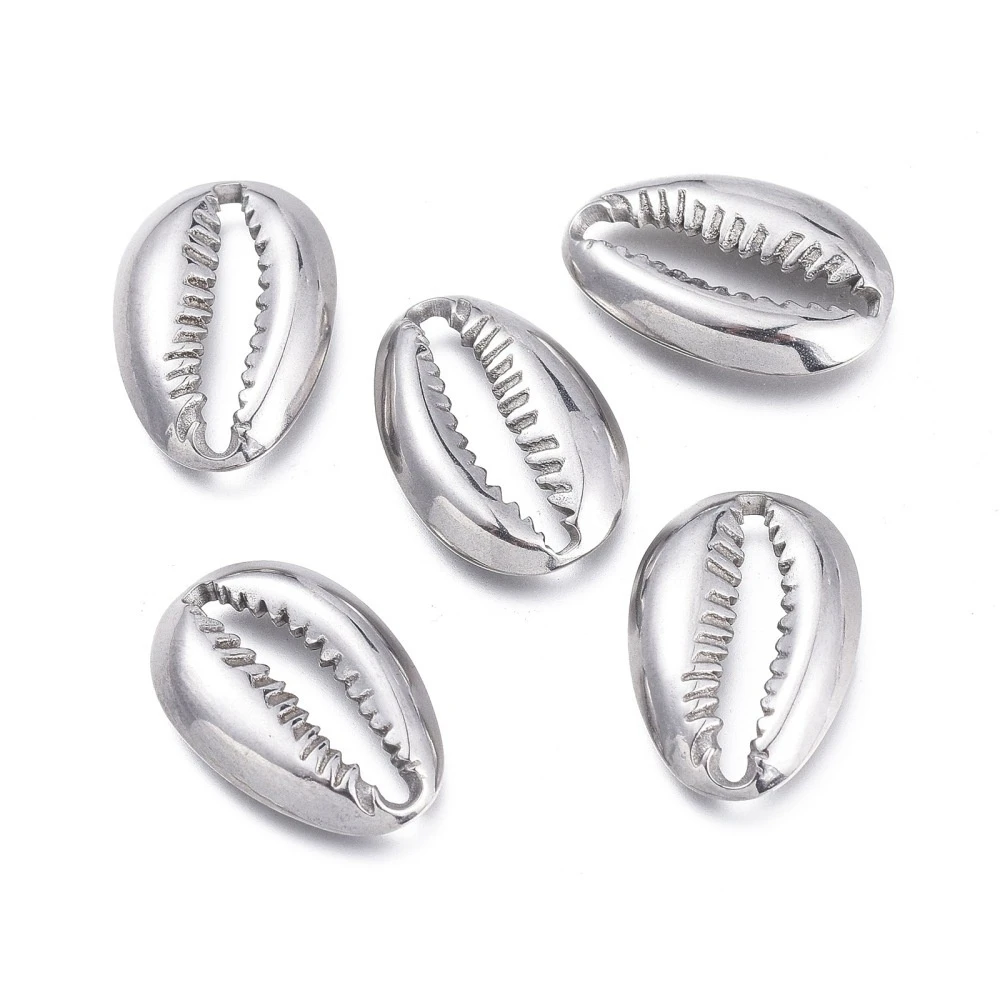 

5PCS 304 Stainless Steel Beads Cowrie Shell Shape Stainless Steel Color 19x12.5x3mm Hole: 16.5x3mm