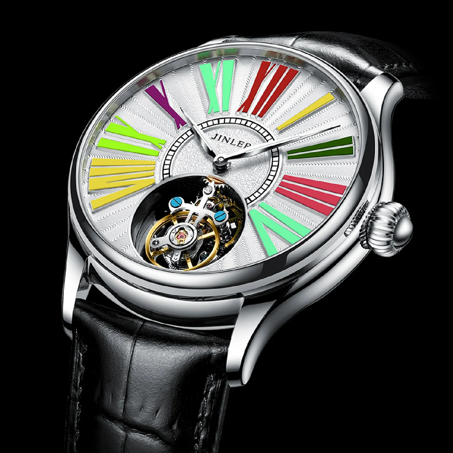 

Jinlery Real Tourbillon Hand Wind Mechanical Watch for Men Mechanical Wristwatches Luxury Men Watch Sapphire Watches Men Clock