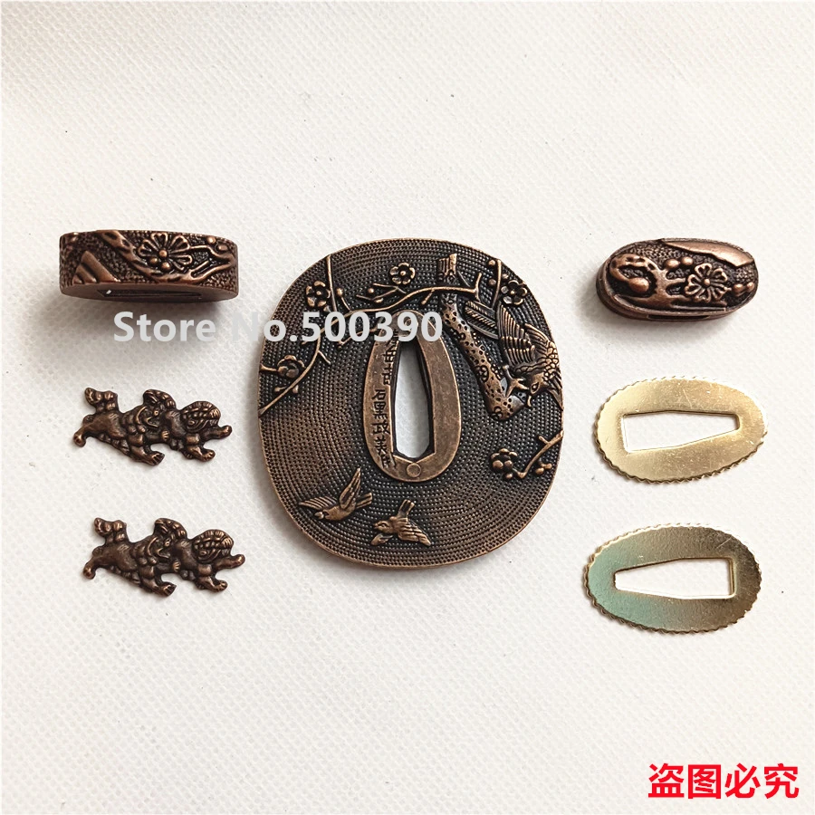 Unique A Set Alloy Fittings Tsuba Menuki Fuchi Kashira Seppas For Japanese Sword Samurai Katana Parts Guard