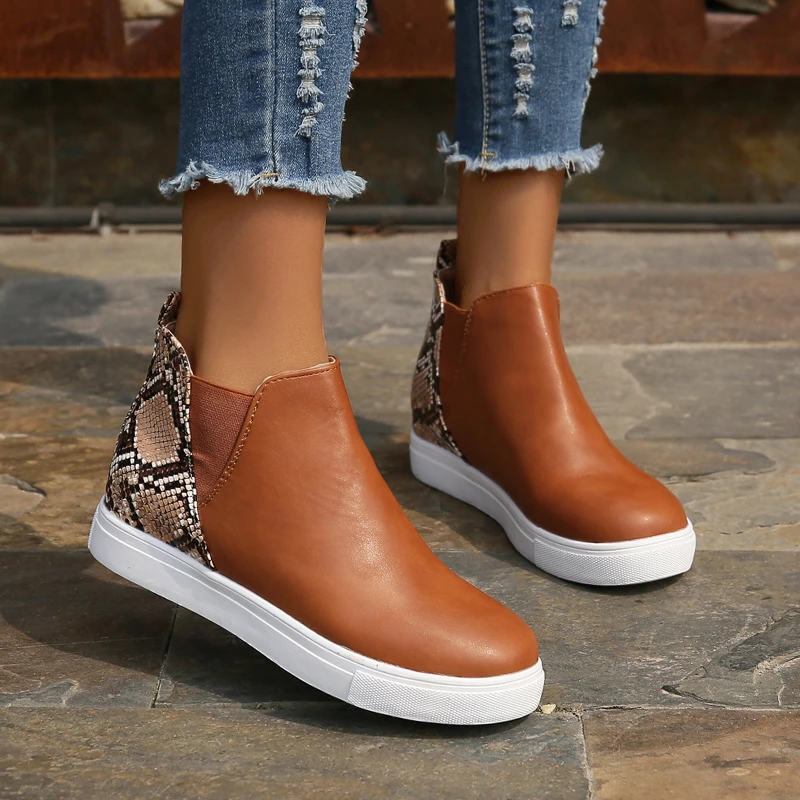 2023 New Fashion Short Ankle Boots Large Size High Top Flat All-match Sneakers Comfy Leisure Slip on Women Shoes Bottines