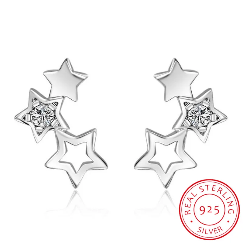 

Wholesale 925 Sterling Silver Sparkling Hollow Star Zirconia Stud Earrings Simple Fine Jewelry for Women boucle d'oreille S-E151