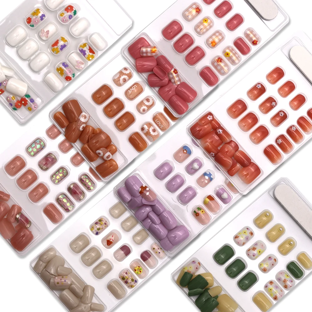 

24 шт./корт. Оптовая продажа, накладные ногти для женщин, невеста, белый цветок, дизайн, искусственные Типсы, полное покрытие, акриловые наклад...