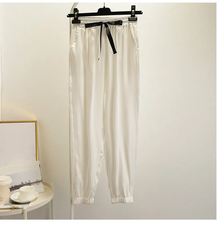 

Girls Loose Jogger Pants Elastic Waist Trousers Summer Shiny White Pants Female Bloomers Harem Pants Ladies Casual Sweatpants