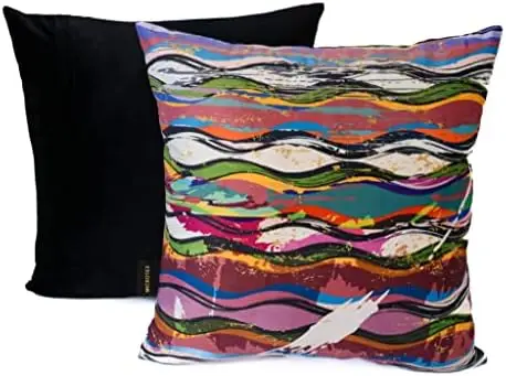 

Velvet Multicolor Throw Pillows with Inserts Included, Set of 2 Decorative Printed Cushions (17x17 in) - Modern Accent Pillows f