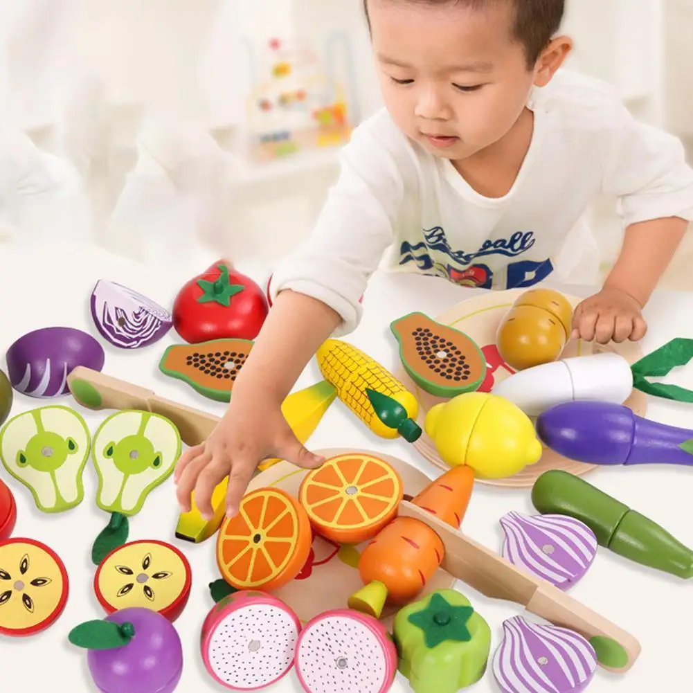 

Имитация кухонной игрушки, деревянная игра Earily, обучающая игрушка для детей, подарок, набор фруктов и овощей для резки, детские подарки на де...
