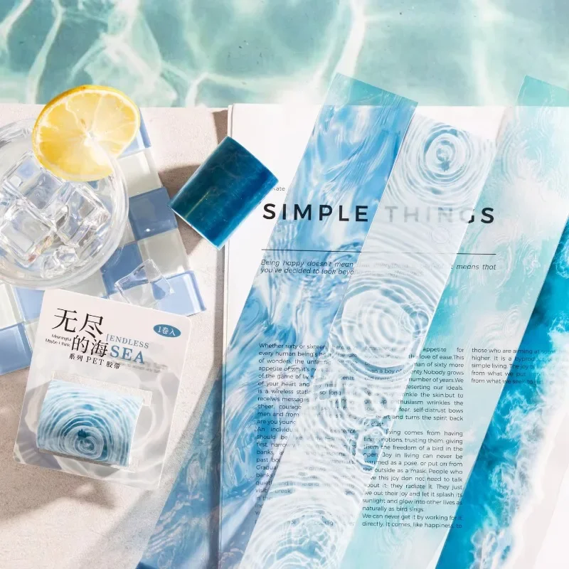 1Roll PET Tape Round Endless Seaside Landscaping Handbook DIY Recycled Stickers Sewing Adhesives Scrapbooking cut 50mm*2m