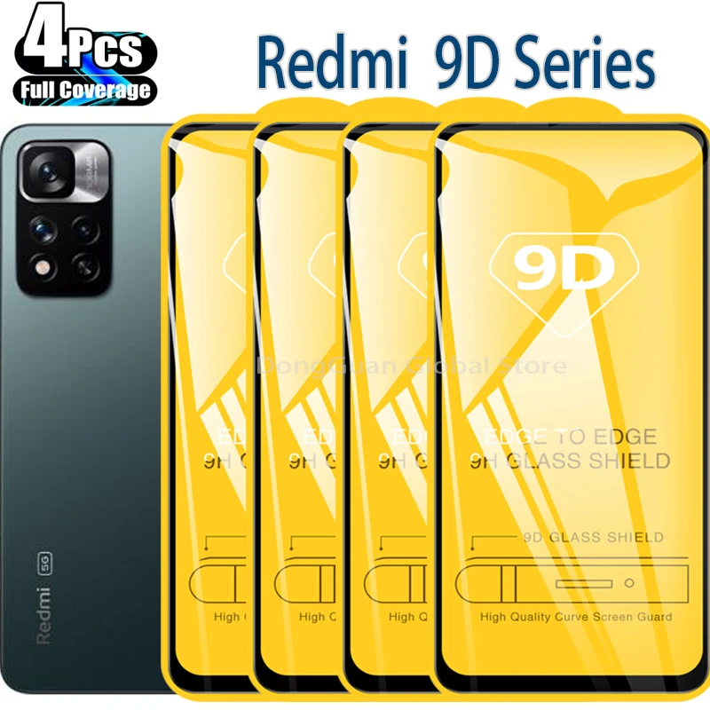 

Закаленное стекло 9D с полным покрытием для Redmi Note 11 10 9 S 8 T 7 A 6 Pro Max, Защитная пленка для экрана POCO X3 M3 Pro, стекло для экрана, 2/4 шт.