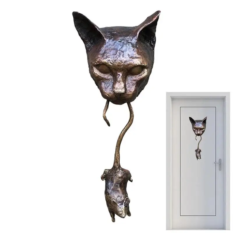 

Cat Catch Mouse Resin Statue Goth Vintage Style Home Room Hanging Pendant Wall Sculpture Front Door Decoration Ornaments