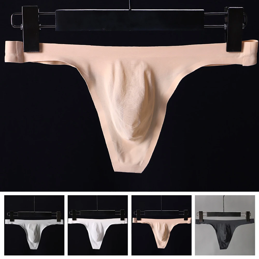 

Mens Ultra-thin Seamless Thong G Strings Stretchy T-back Thongs Men Pouch Ice Silk Underwear Breathable Low Rise Briefs Paties
