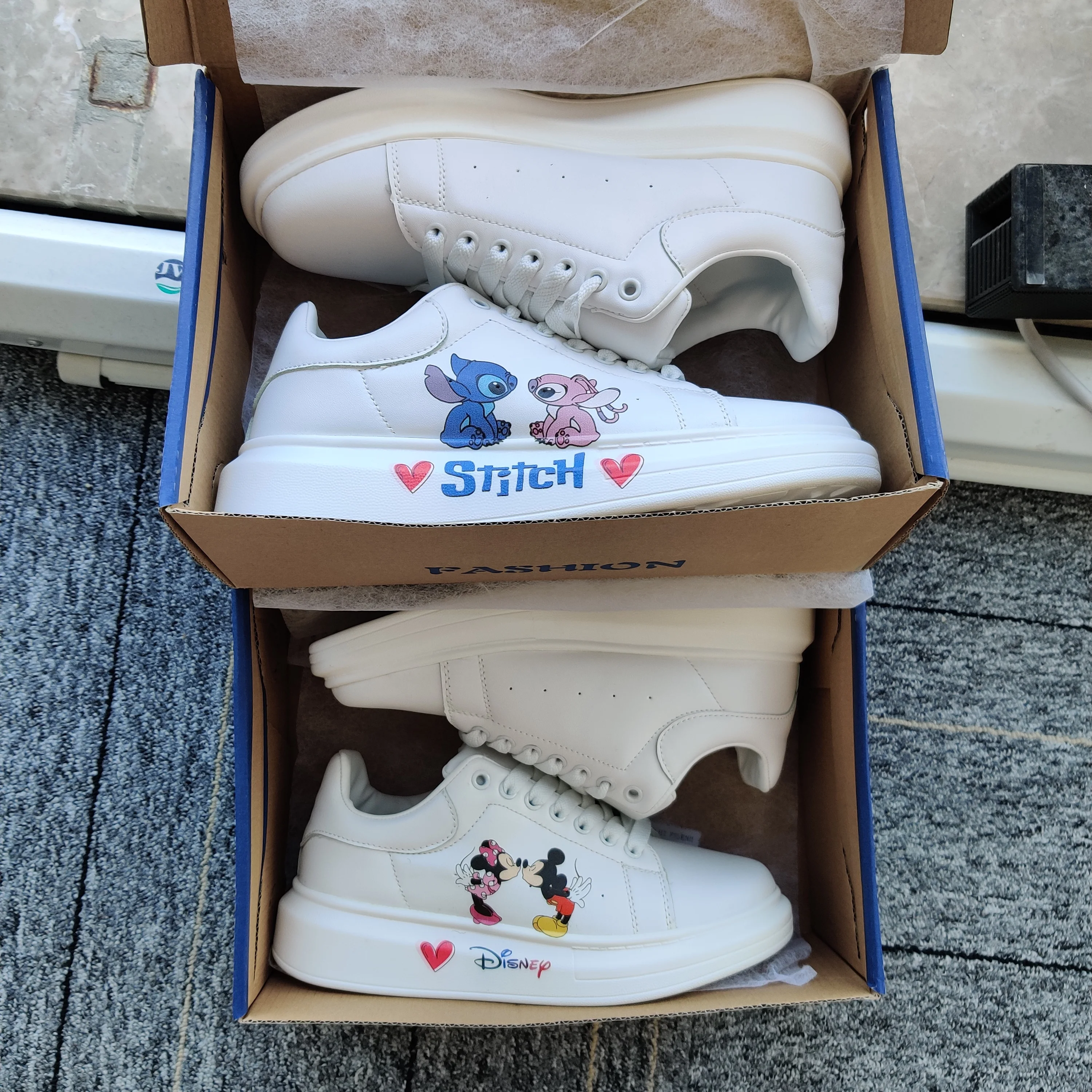 Disney Stitch Couple Fashion Men Women Vulcanize Shoes Male Platform Sneakers Girls Casual kateboarding Shoes flats 3D graffiti
