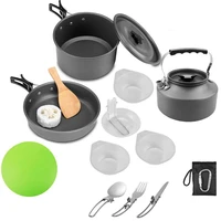 143 pcs camping cookware outdoor aluminum portable cookware kettle 2 3 people hiking anti scald equipment spoon frying pan