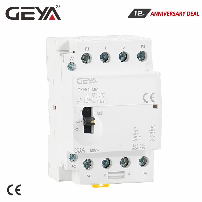 

Free Shipping GEYA Manual Contactor 4P 40A 63A 2NO2NC or 4NO 220V Din rail Household AC Modular Contactor