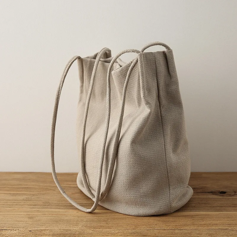 

Women Environmental Linen Bucket Handbag Women Casual Daily Reusable Jute Farbic Shoulder Bag 2022 Female Soft Simple Design Bag