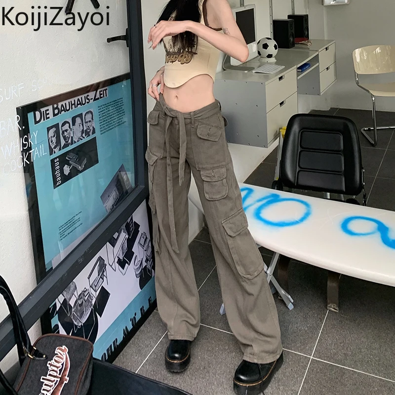 Женские повседневные свободные брюки-карго Koijizayoi длинные штаны с множеством