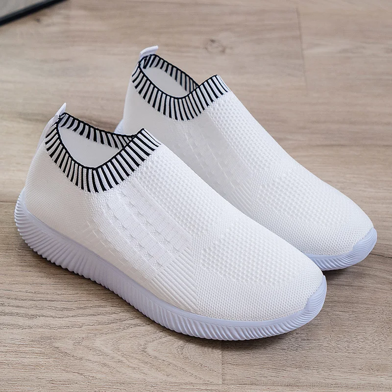 2022 Fashion Sock Shoes Plus Size 43 Women Sneakers Ladies School Students Shoes Contrasting Color Slip-on Woven Shoes