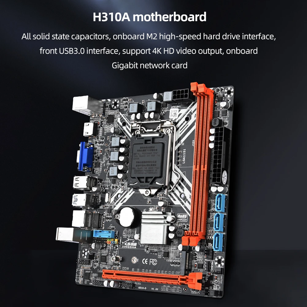 

H310A Motherboard 2 DDR4 3 SATA3.0 M-ATX 16GB LGA1151 Computer Motherboard VGA+HDMI-Compatible+COM Pin Expansion Interface
