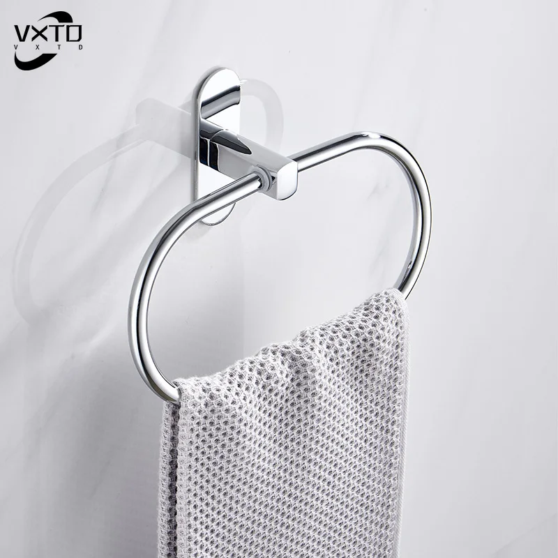 

NO Drill Towel Ring Round Style Silver Stainless Steel Towel Ring Holder Bathroom Round Towel Rack Hand Towel Holder Steel Ring