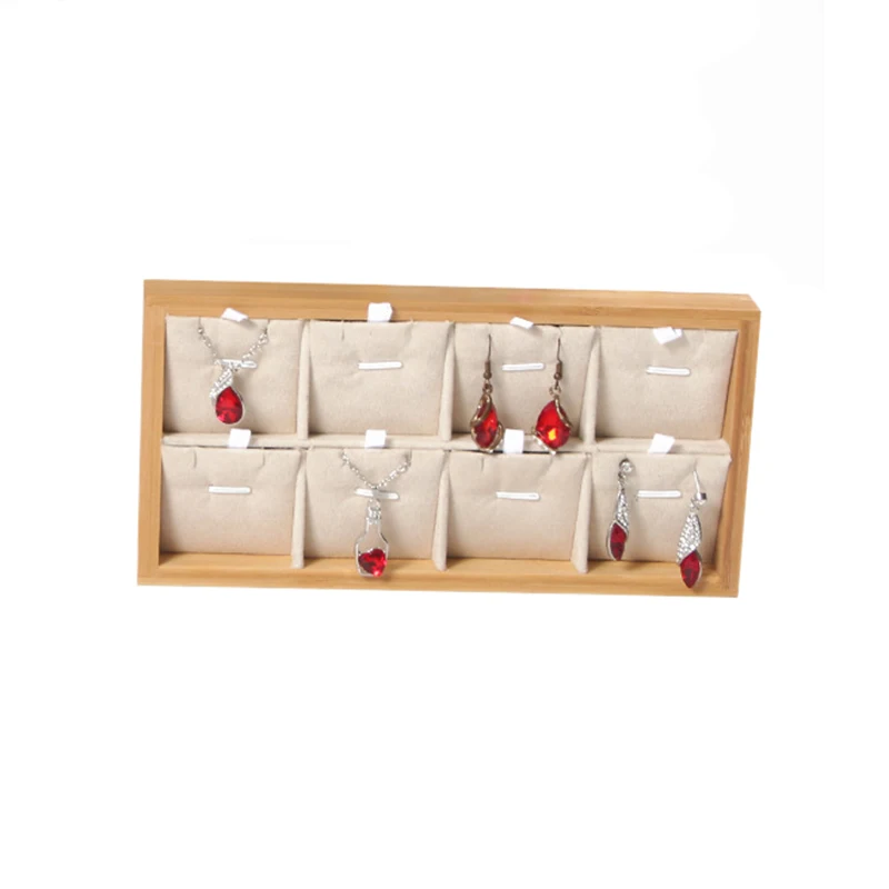 

Bamboo Beige Jewelry Pendant Display Holder Rack Display Stand Tray Necklace Pendant Organizer Display Storage Tray for Drawer
