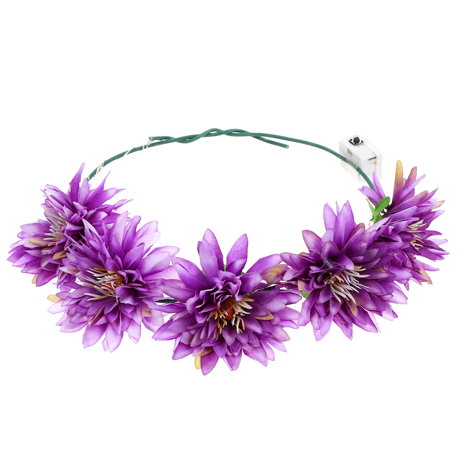 

Flower Headband Floral Glowing Hair Wreath Light Garland Up Women Headdress Tropical Bridal Hawaiian Headpiece Blue Orchid