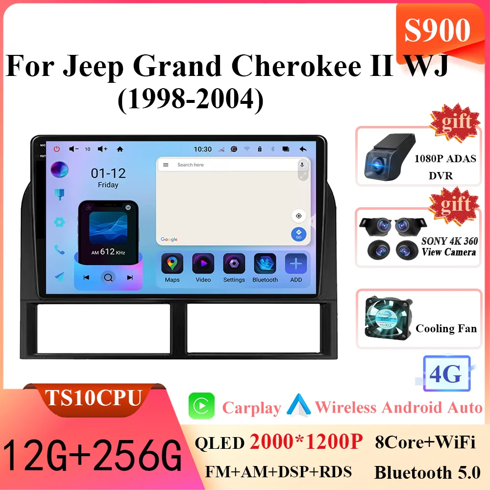 

QLED 2K Android 15 для Jeep Grand Cherokee II WJ 1998-2004 Автомобильный радиоприемник Стерео Мультимедийный плеер GPS-навигация 5G Wi-Fi Процессор Без 2din