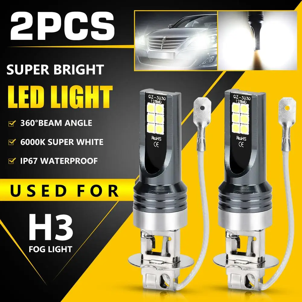 

[ New Arrivals ] 2pcs Car Led Fog Light Bulbs Conversion Kit Drl 6000k H3 12smd 360-degree Lighting Angle Driving Lamp