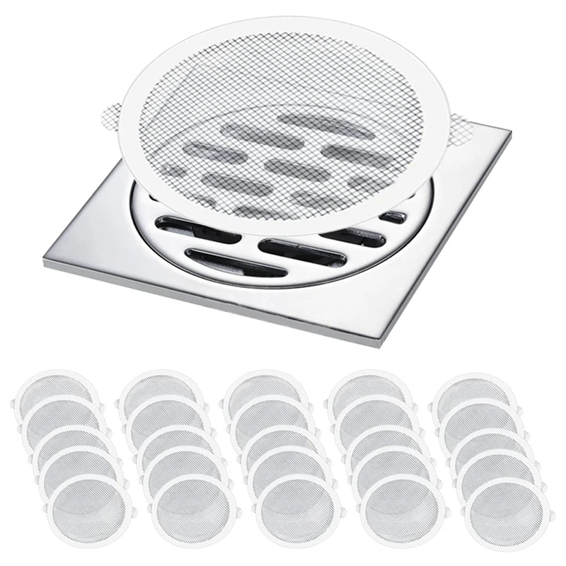 

Hot 50 Pcs Disposable Shower Drain Hair Catcher Mesh Stickers, Anti Clogging Floor Sink Strainer, Shower Drain Dog Hair