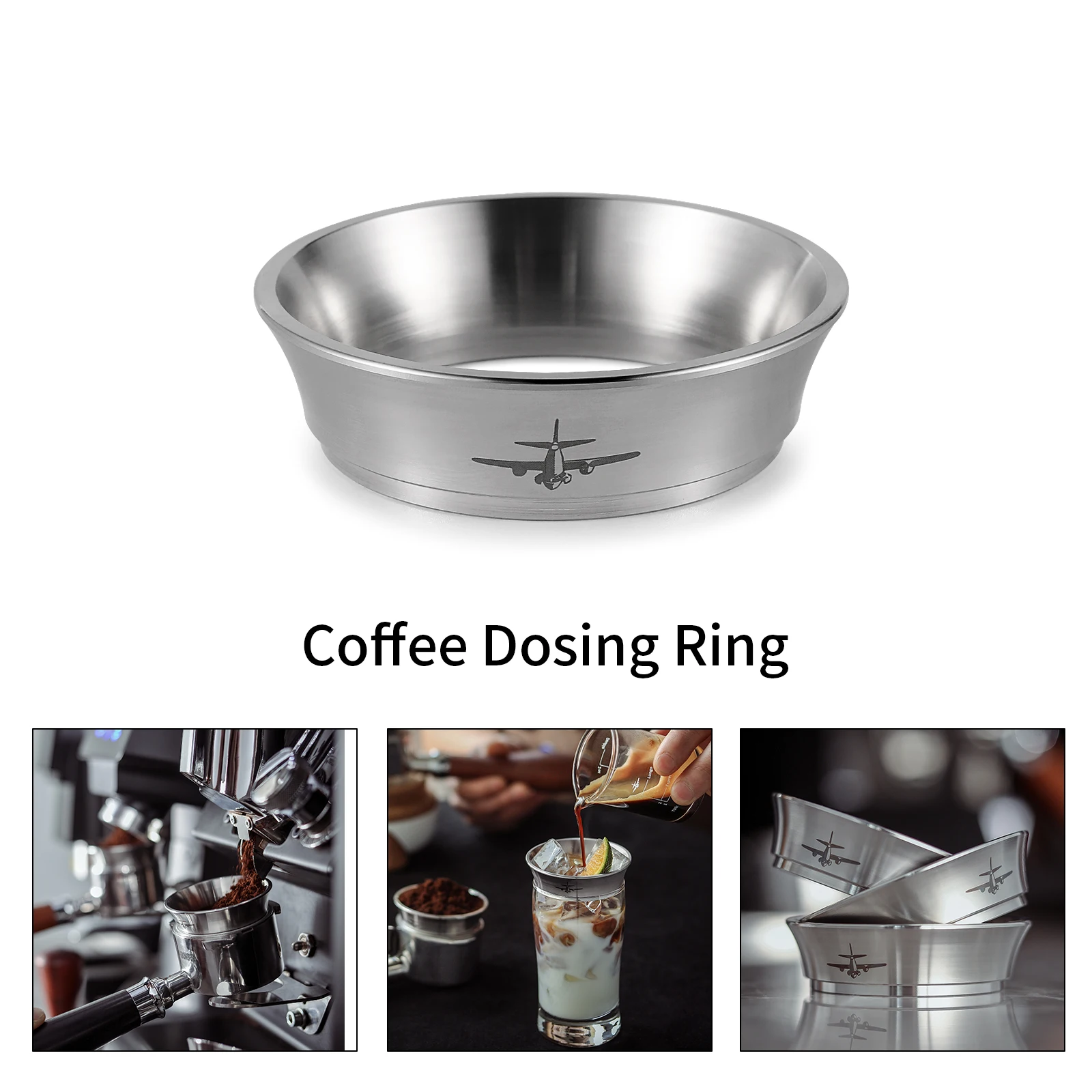 

MHW-3BOMBER Espresso Coffee Dosing Funnel Compatible 51/53/54/58mm Portafilter Stainless Steel Coffee Dosing Ring Barista Tools