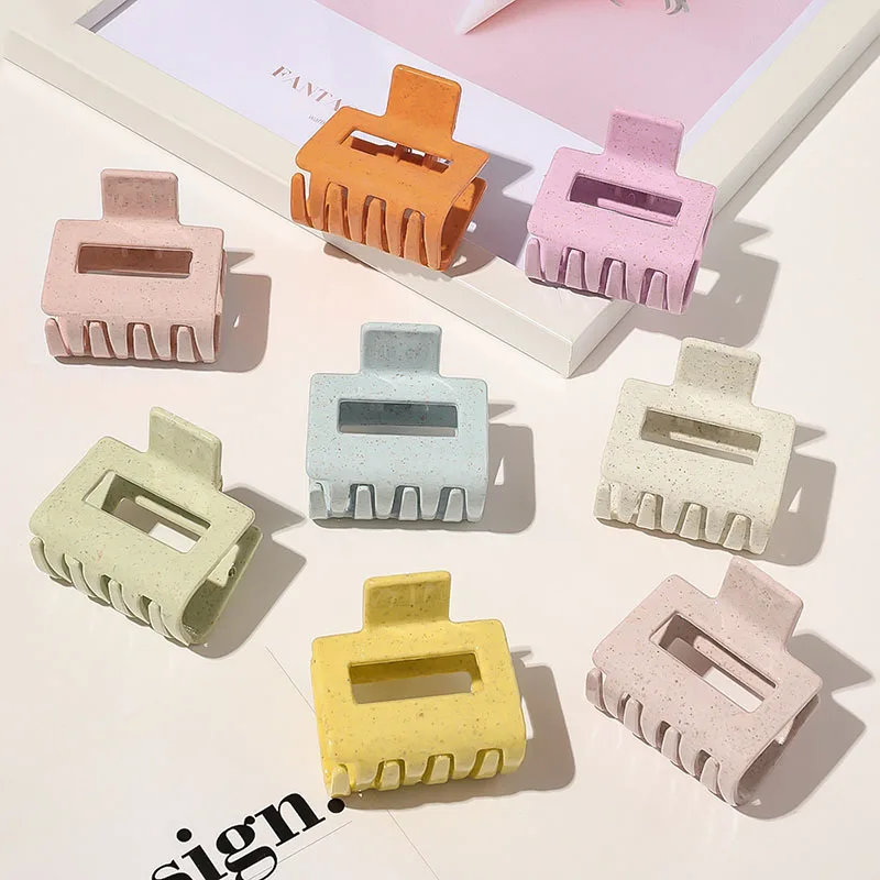 

Small Size Korean Women Girls Plastic Hair Claws Morandi Color Square Mini Grab Clip Matted Frosted Hairpin Crab Barrette Korean