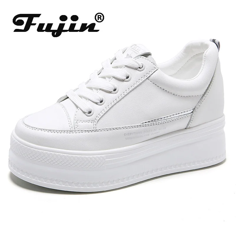 

Fujin 7cm Microfiber Leather Women Casual Shoes White Platform Wedge Hidden Heel Shoes White Shoes Chunky Sneakers Skateboard
