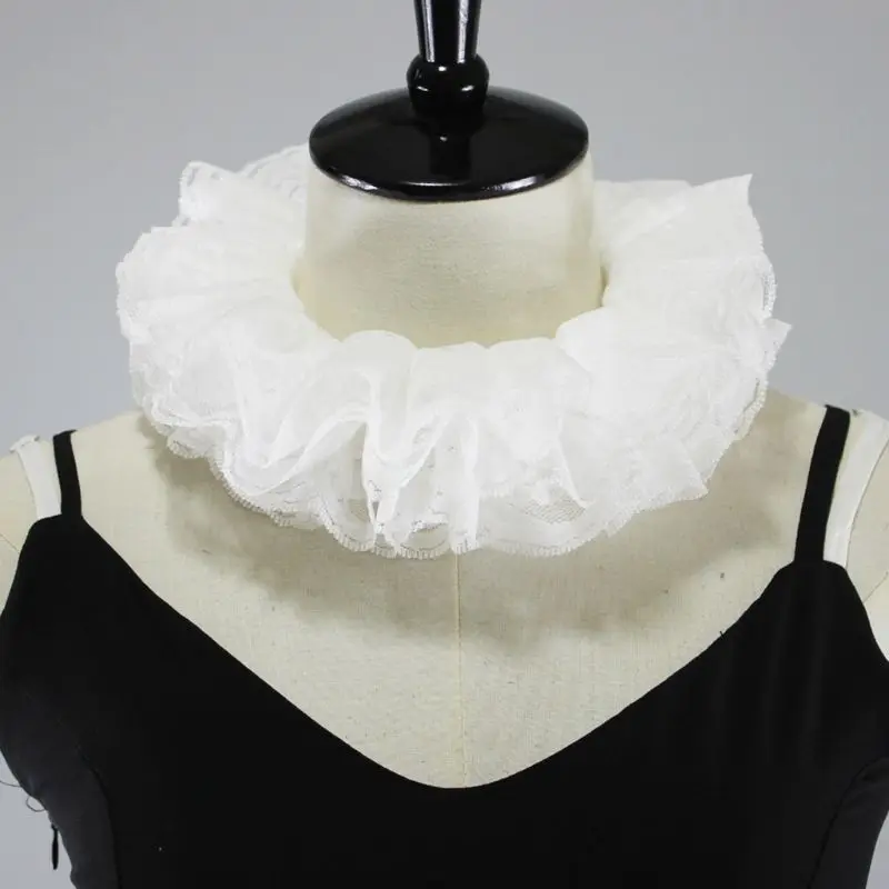 

Женский елизаветинский шейный шарф с рюшами из тюля, нарядное платье, многослойное белое кружево с цветочным принтом, съемный