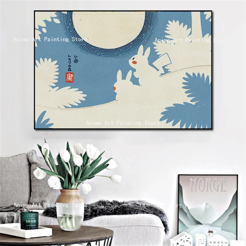

Pokemon Pikachu in Viridian Forest Poster Japanese Anime Art Print Kids Bedroom Gifts Wall Art Living Room Home Decor No Frame