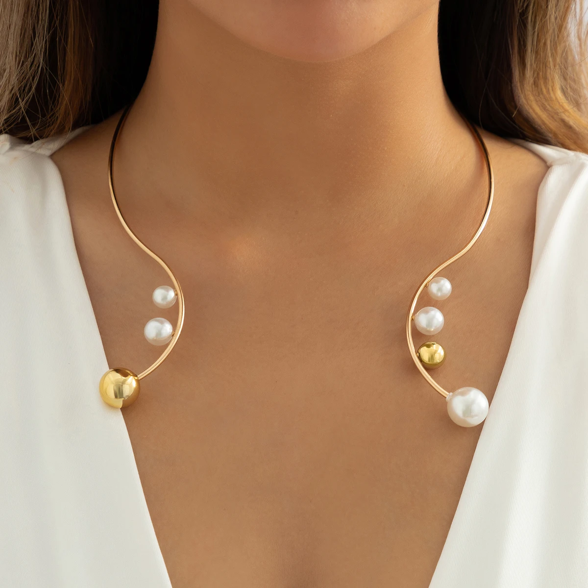 

PuRui Fashion Elegant Neck Jewelry Collar Necklace For Woman Half-Open Pearl Choker 2022 Party Simple Charm Accessories Jewelry