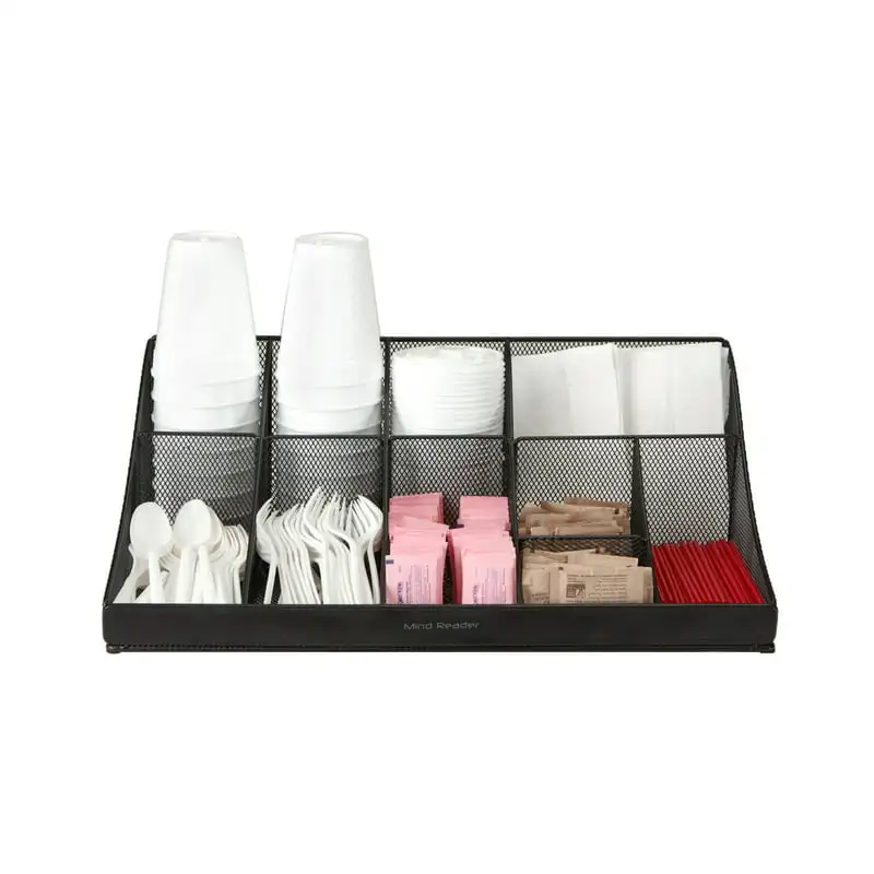 

Metal Compartment Coffee Condiment Organizer, Black