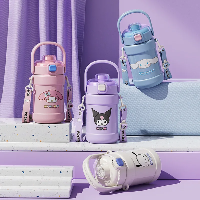 

820ML Sanrio Kawaii Anime Insulated Cup Kuromi Cinnamoroll My Melody Pochacco Large Capacity Children Double Drinking Straw Cups