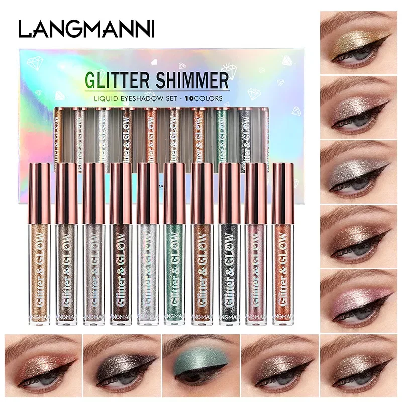 

NEW2023 10pcs/box Sparkling Liquid Eyeshadow Set Diamond Psychedelic Pearlescent Eye Shadow Waterproof High-pigmented Eye Makeup