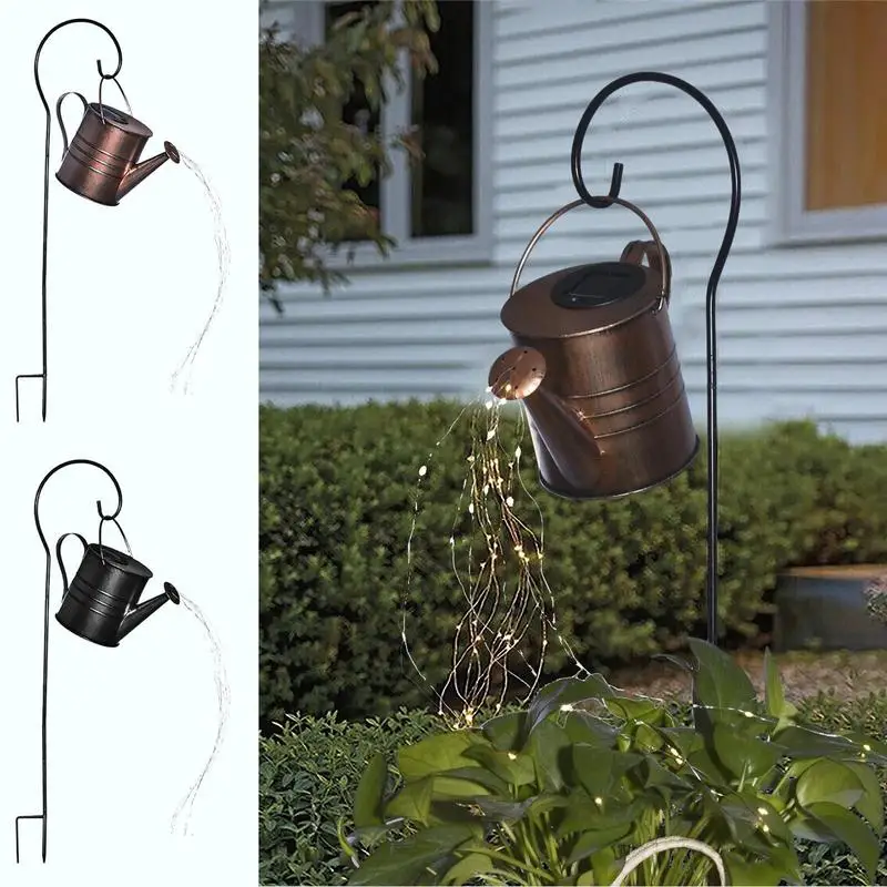 

Solar Outdoor Lights Watering Can Light Hanging Waterfall Lamp Waterproof Outdoor Garden Decor Lawn Landscape Watering Kettle