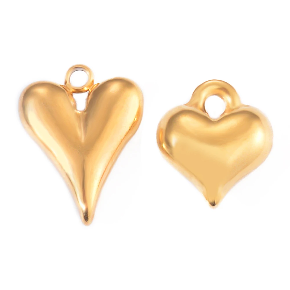 5pcs Stainless Steel Gold Plated Hollow 3D Heart Charm Pendants for Women Necklace Bracelet DIY Jewelry Making Findings Supplies