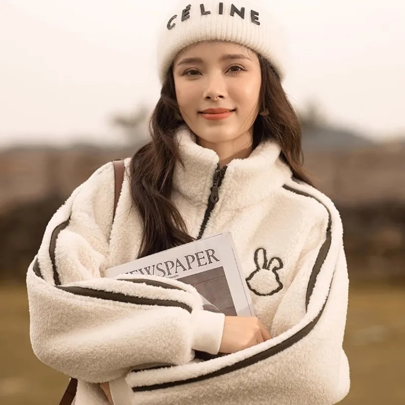 Женское пальто из овечьей шерсти с воротником-стойкой новинка зима 2023 свободный