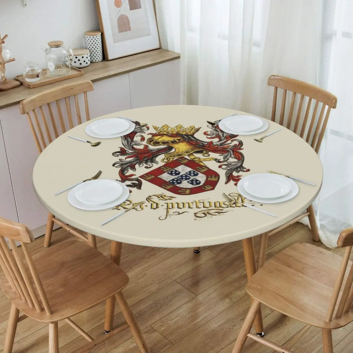 

Round Arms Of King Of Portugal Table Cloth Waterproof Tablecloth 40"-44" Table Cover Backed with Elastic Edge