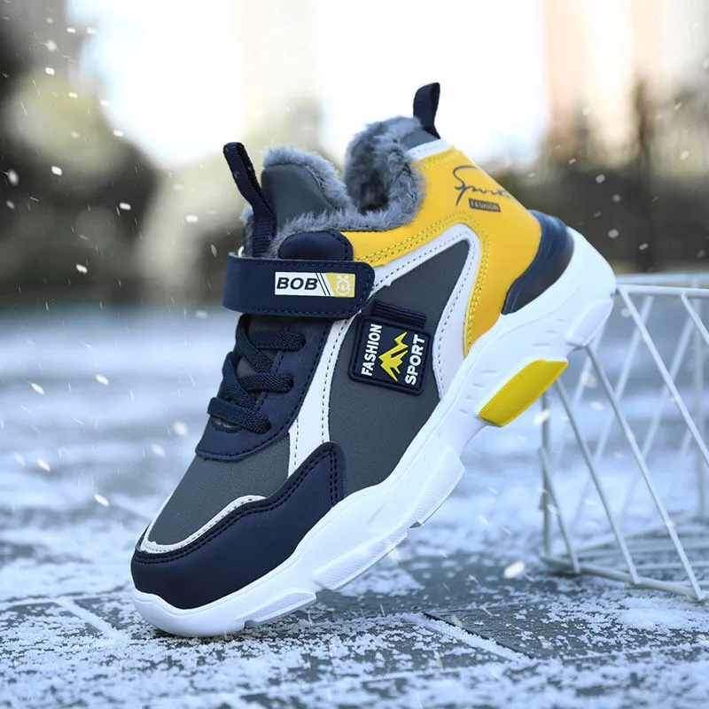 

Hot Sale Children Running Shoes Winter Boots Plush Warm Kids Sneakers Waterproof Leather Girls Boys Casual Trekking Shoes