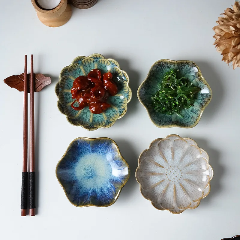 

Kiln-turned lotus lotus leaf flavor dish Household ceramic sauce dish small dish Dipping sauce snack dish