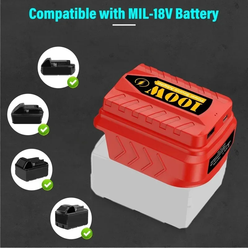 Фото Совместимый с аккумуляторами 48-11-1820 18/20В USB-адаптер PD100W с портами USB и Type-C для зарядки электронных устройств №3