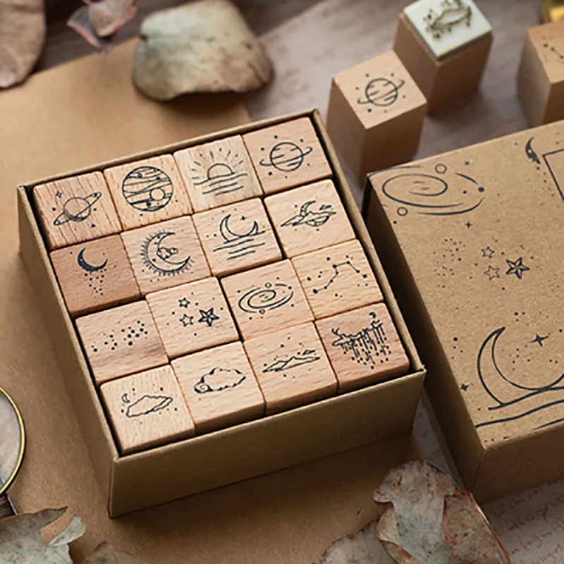 

1 Set Moon Star Starry Sky Butterfly Wood Rubber Stamps Diary Wood Chapter Seal for DIY Crafting Card Making & Scrapbooking