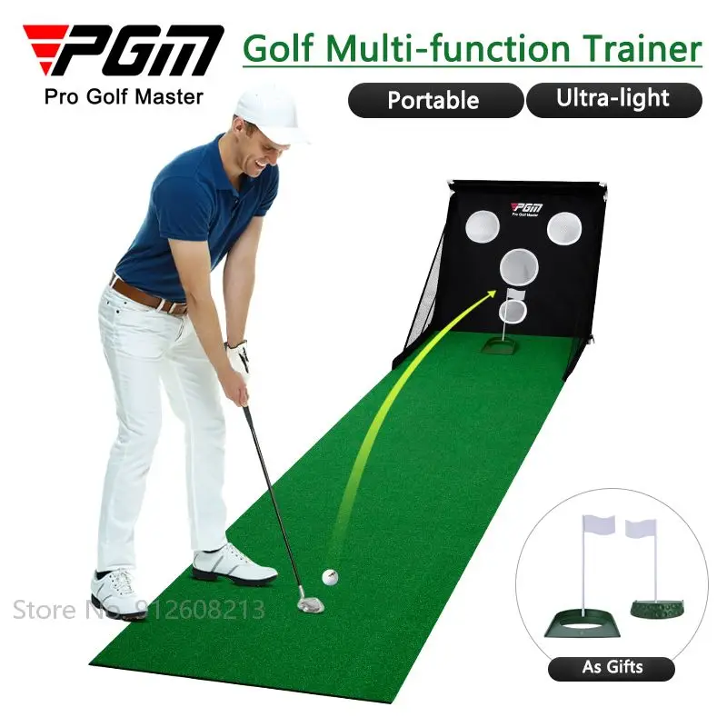 PGM Golf Practice Net Ultralight Portable Golf Putting Mat Multi-function Swing Trainer Multi-Hole Protection Net Send Ball Cup